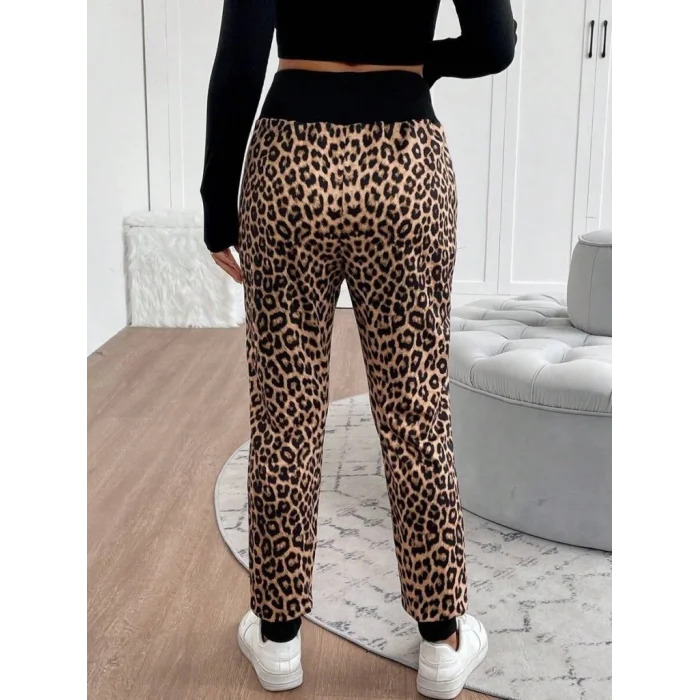 Kadın Yüksek Bel Bağcıklı Desenli Iki Iplik Pantolon