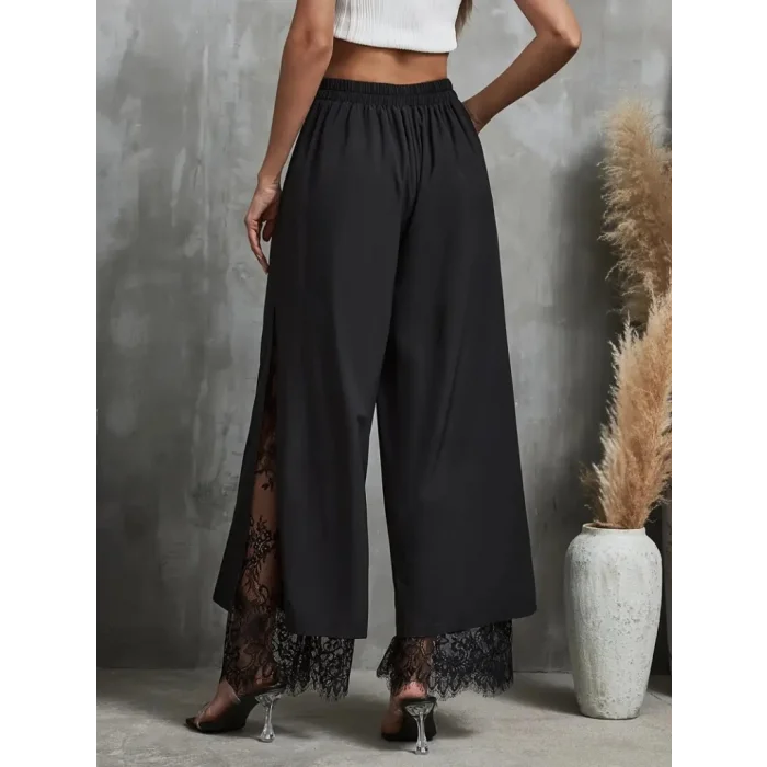 Kadın Yüksek Bel Belden Kuşaklı üst Dalgıç Alt Dantel Detaylı Dalgıç Pantolon