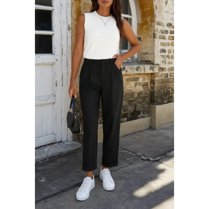 Kadın Yüksek Bel Cepli Atlas Pantolon