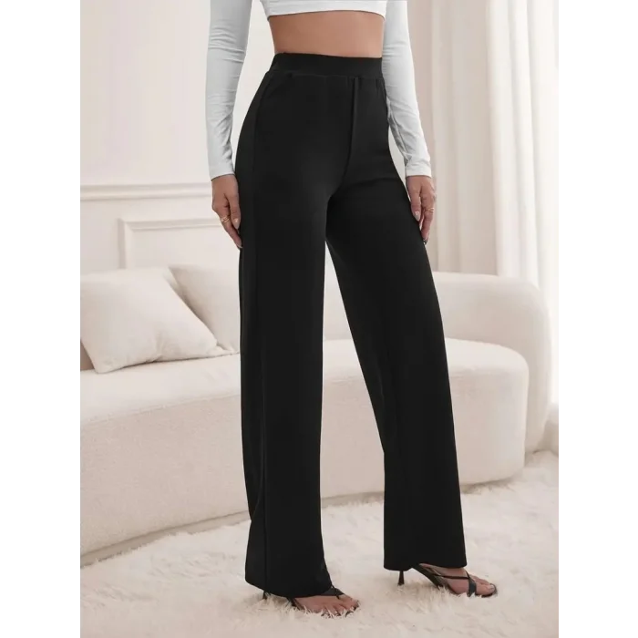 Kadın Yüksek Bel Cepli Geniş Kesim Ithal Krep Pantolon