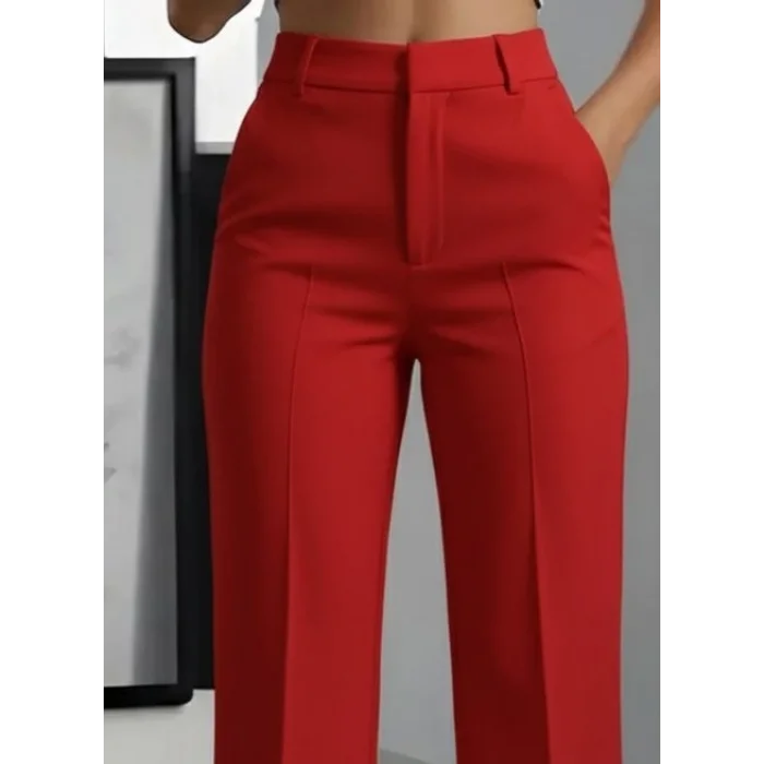 Kadın Yüksek Bel Cepli Ithal Krep Pantolon