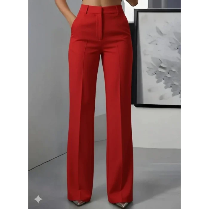 Kadın Yüksek Bel Cepli Ithal Krep Pantolon