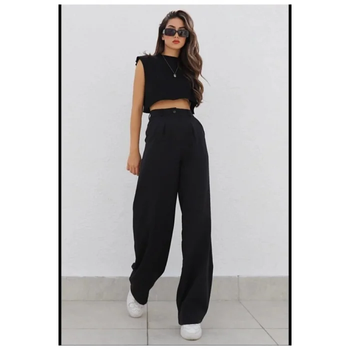 Kadın Yüksek Bel Cepli Ithal Krep Pantolon