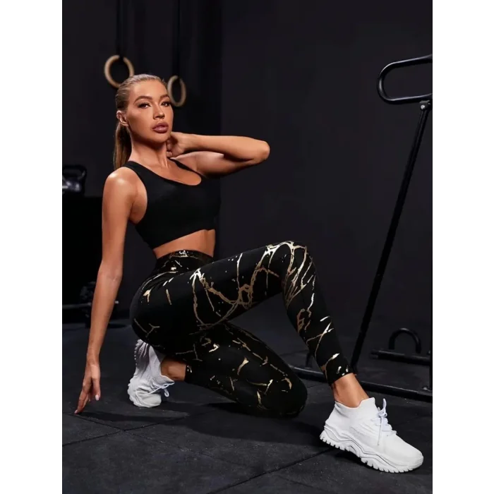 Kadın Yüksek Bel Desenli Spor Tayt