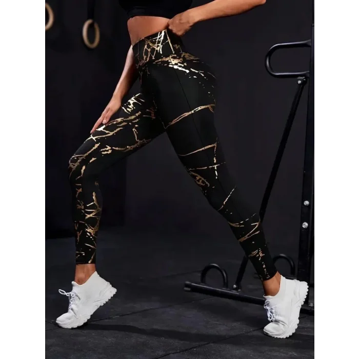 Kadın Yüksek Bel Desenli Spor Tayt