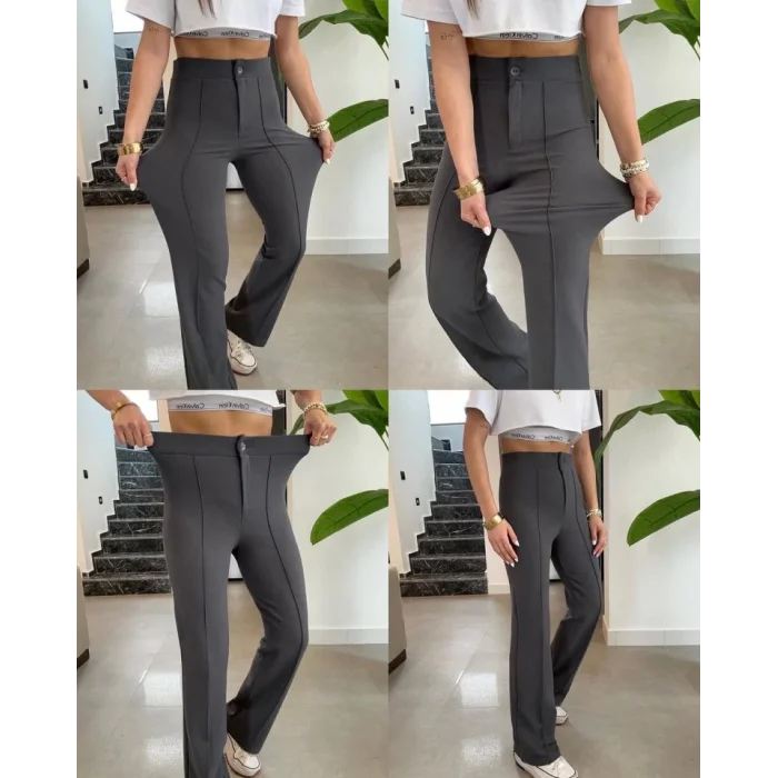 Kadın Yüksek Bel Full Likralı Krep Kumaş Pantolon