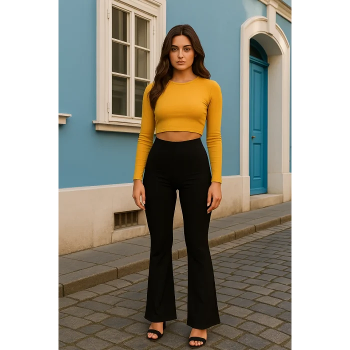 Kadın Yüksek Bel Ispanyol Paça Dalgıç Tayt