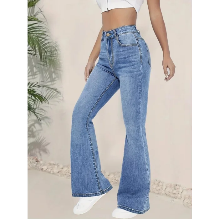 Kadın Yüksek Bel İspanyol Paça Kot Pantolon