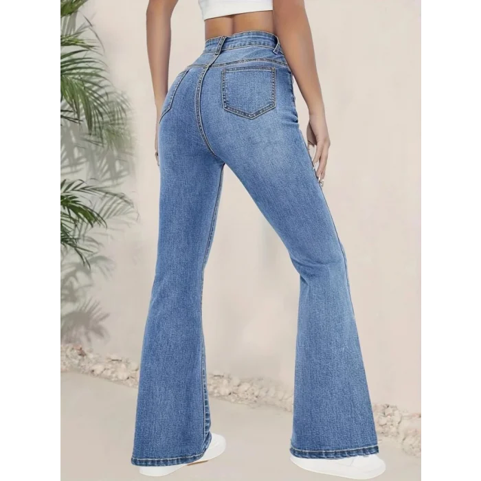 Kadın Yüksek Bel İspanyol Paça Kot Pantolon