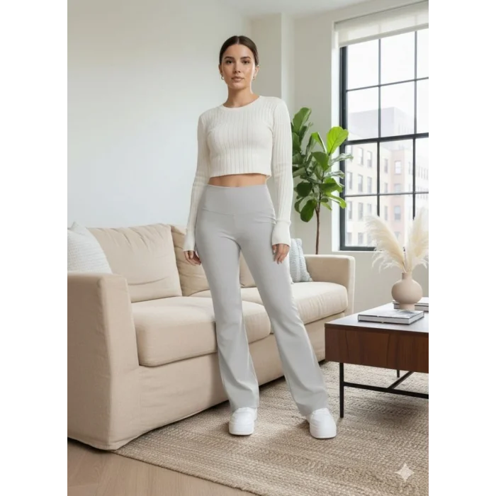 Kadın Yüksek Bel Ispanyol Paçalı Pantolon Tayt