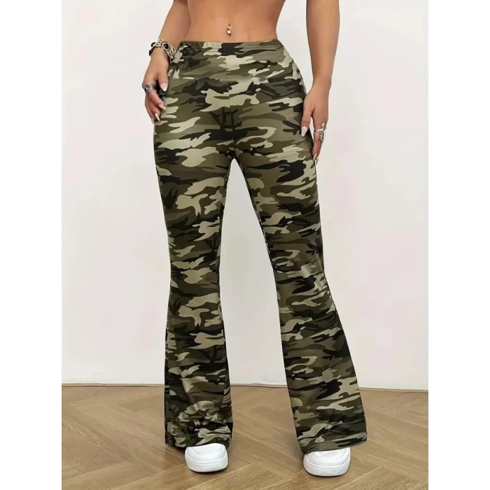 Kadın Yüksek Bel Kamuflaj Desenli Dalgıç Tayt