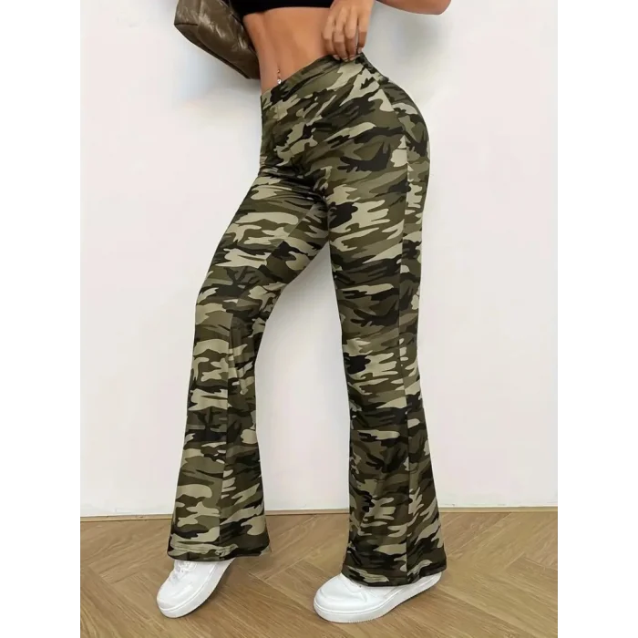 Kadın Yüksek Bel Kamuflaj Desenli Dalgıç Tayt