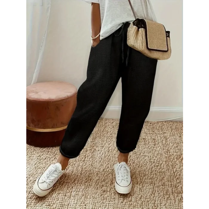 Kadın Yüksek Bel Lastikli Belde Bağcık Detaylı Aerobin Pantolon