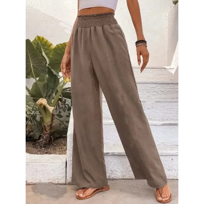 Kadın Yüksek Bel Lastikli Ithal Krep Pantolon