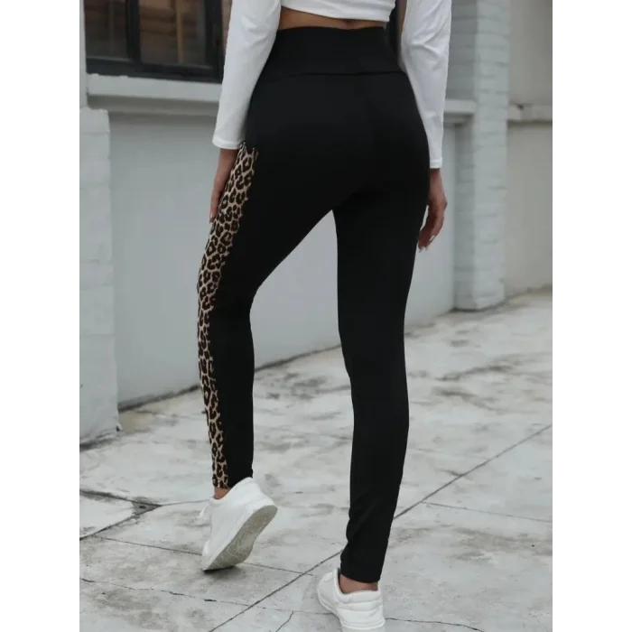Kadın Yüksek Bel Leopar Desen Ve Cep Detaylı Dalgıç Tayt