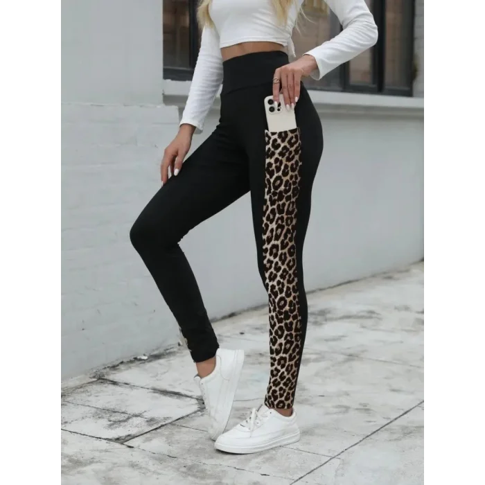 Kadın Yüksek Bel Leopar Desen Ve Cep Detaylı Dalgıç Tayt