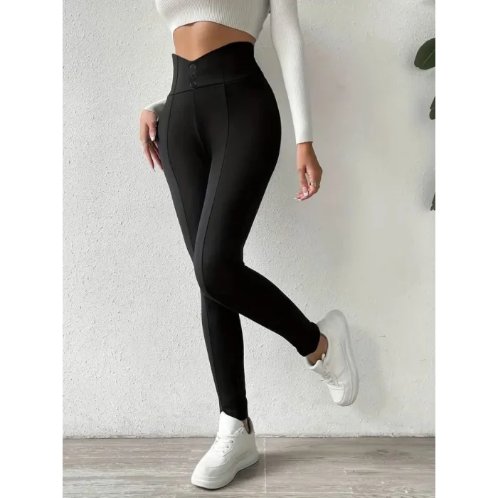 Kadın Yüksek Bel önden Düğmeli Dalgıç Tayt