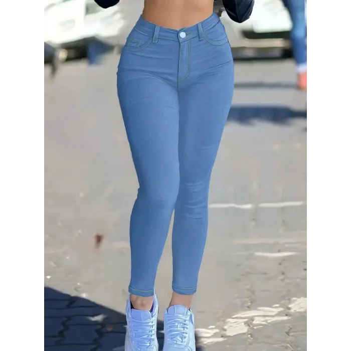 Kadın Yüksek Bel önden Düğmeli Dar Kesim Kot Pantolon