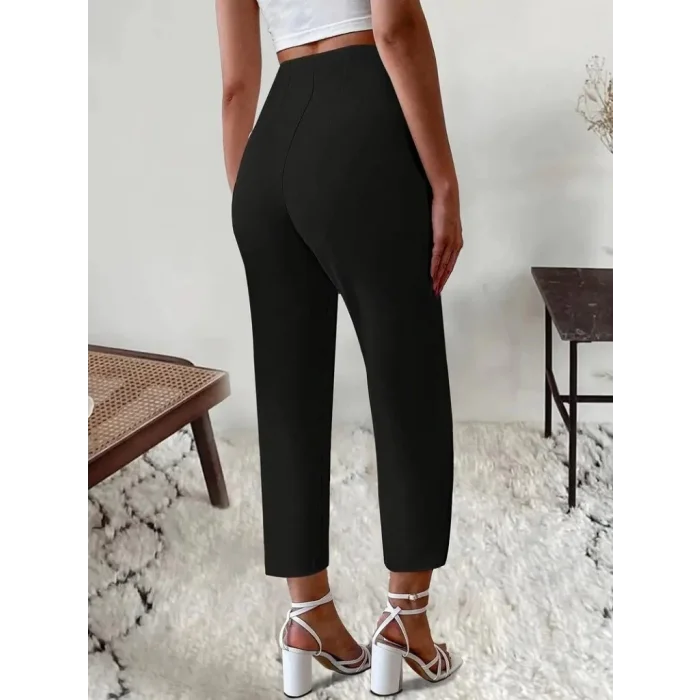 Kadın Yüksek Bel önden Fermuarlı Ithal Krep Pantolon
