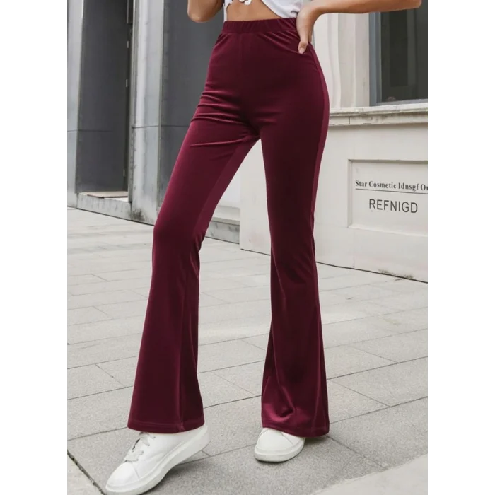 Kadın Yüksek Bel Paçaya Doğru Genişleyen Kadife Pantolon