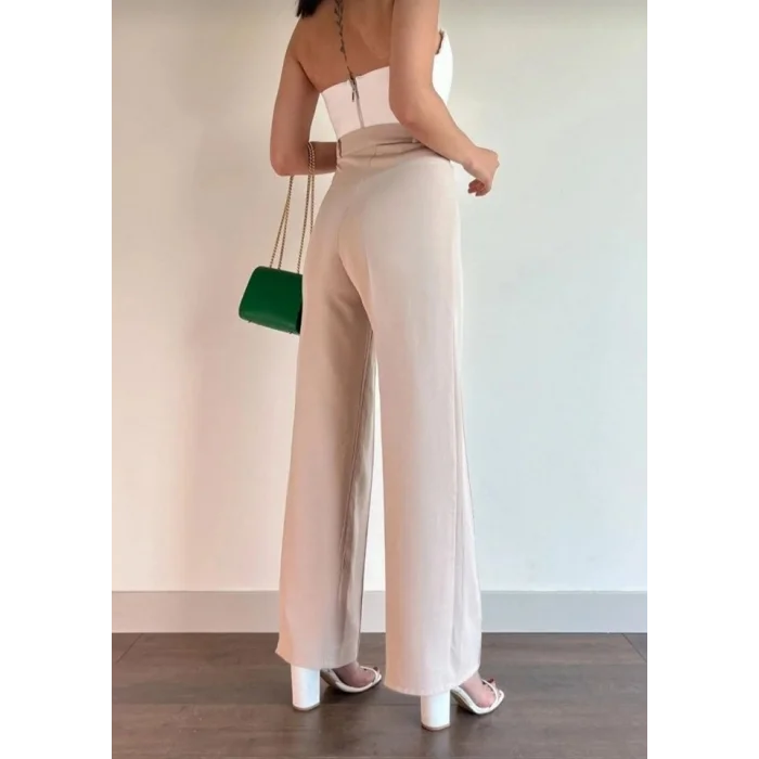 Kadın Yüksek Bel Pileli Palazzo Pantolon