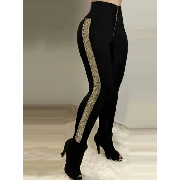 Kadın Yüksek Bel Yan şerit Detaylı Dalgıç Tayt