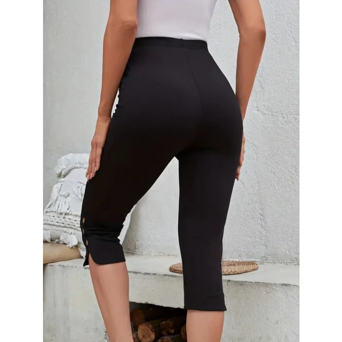 Kadın Yüksek Bel Yanlardan Düğmeli Kısa Ithal Krep Pantolon