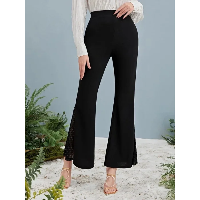 Kadın Yüksek Bel Yanları Tül Detaylı Dalgıç Tayt Pantolon