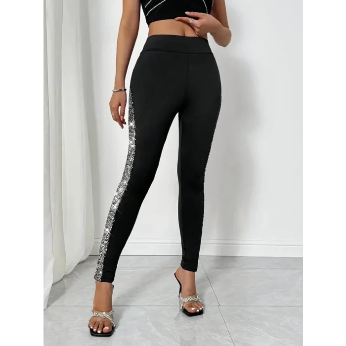 Kadın Yüksek Bel Yarı şerit Pul Payetli Dalgıç Tayt