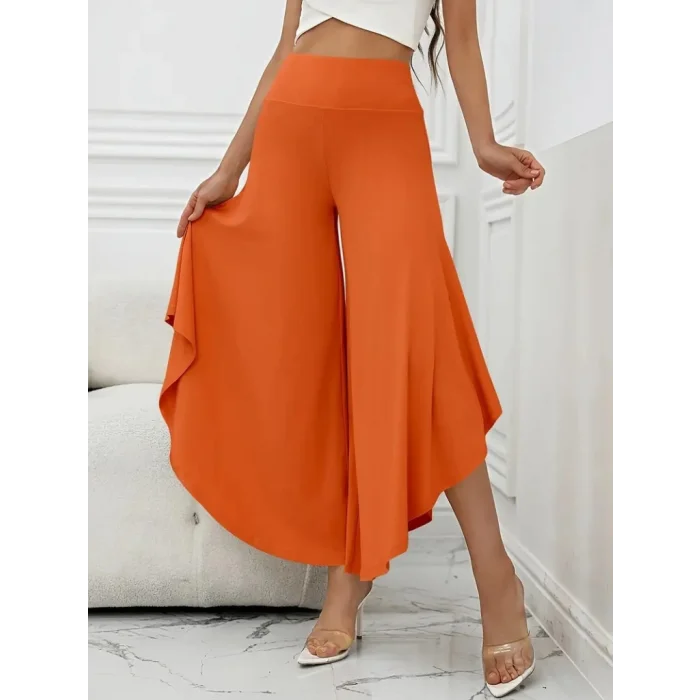 Kadın Yüksek Belli Geniş Paçalı Yanlardan Açık Sandy Pantolon