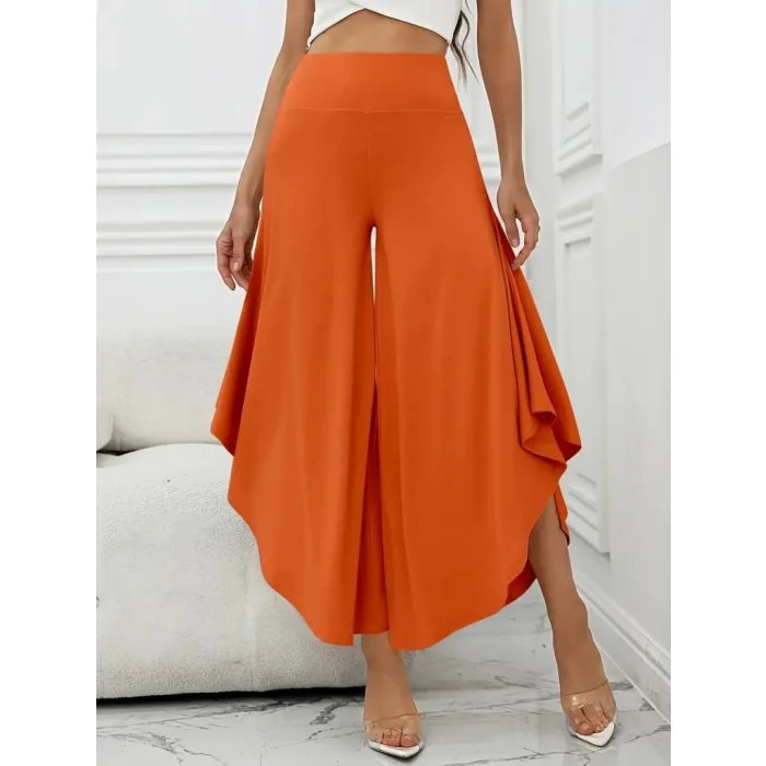 Kadın Yüksek Belli Geniş Paçalı Yanlardan Açık Sandy Pantolon