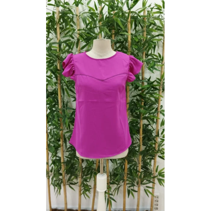 Kadın Yuvarlak Yaka Kolları Fırfırlı Krep Bluz