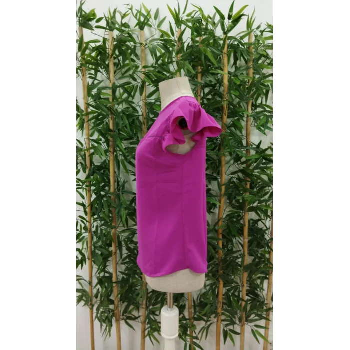 Kadın Yuvarlak Yaka Kolları Fırfırlı Krep Bluz