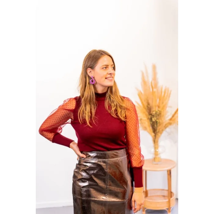 Kadınkolu Tül Detaylı Yarım Balıkçı Kaşkorse Bluz