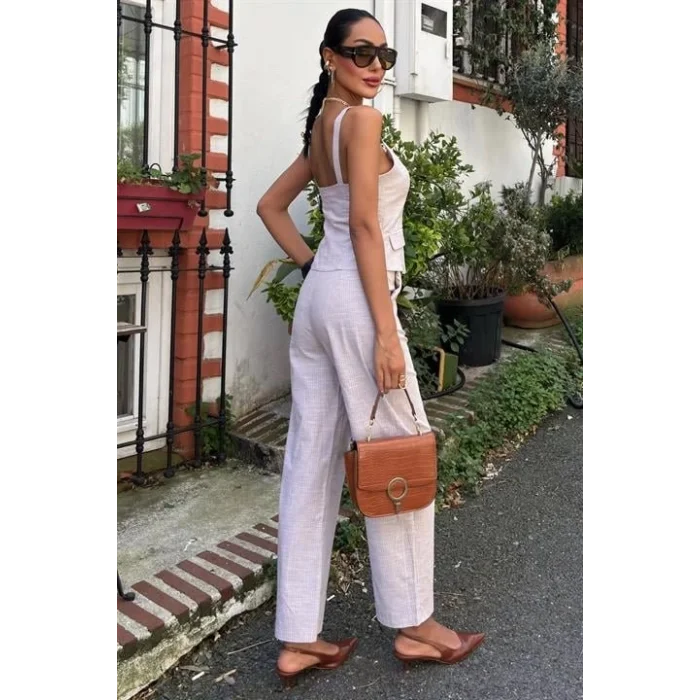 Kalın Askılı Bluz Pantolon Keten Takım 10187