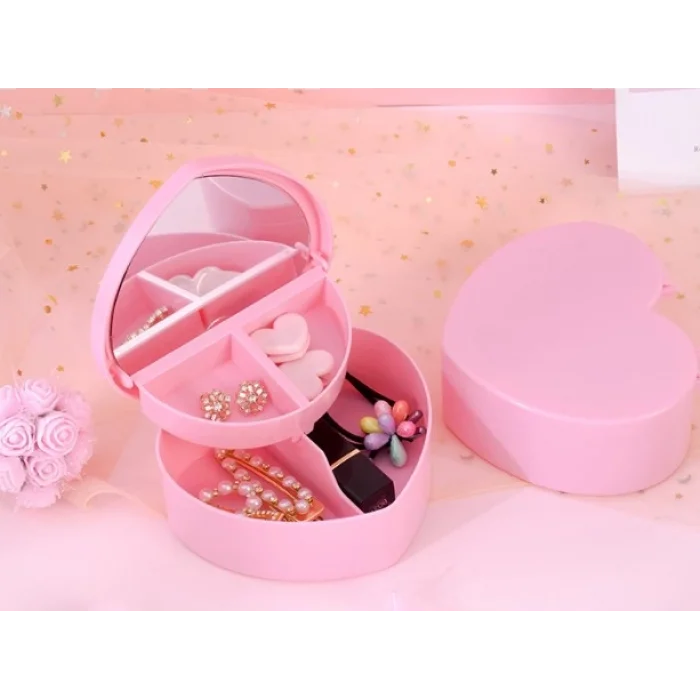 Kalp Tasarımlı Aynalı Takı Saklama Kutusu
