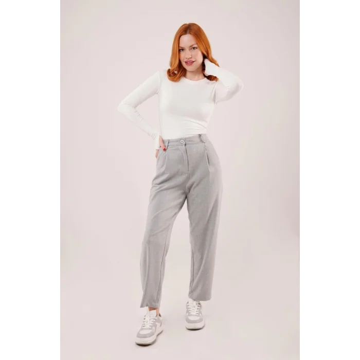 Kapama Cep Detaylı Gri Pantolon