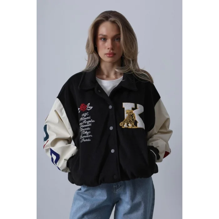 Kaşe Biker Ceket - Siyah