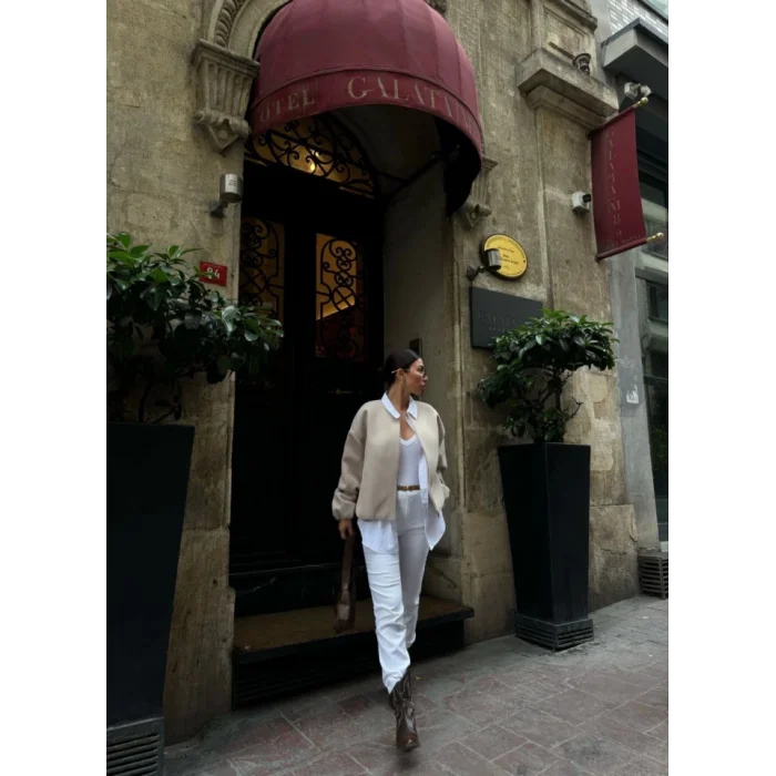 Kaşe Kaşmir Fermuarlı CEKET - Bej