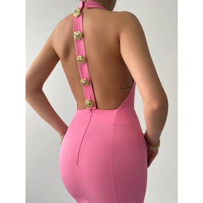 Katalina Gül Düğmeli Elbise