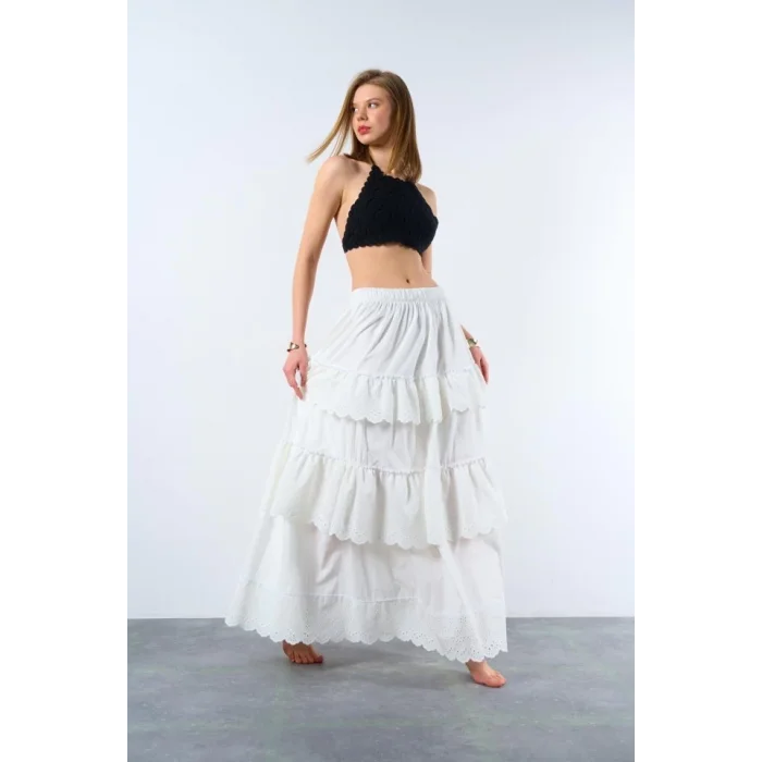 Katlı Pileli Etek - Ekru