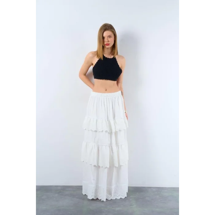 Katlı Pileli Etek - Ekru