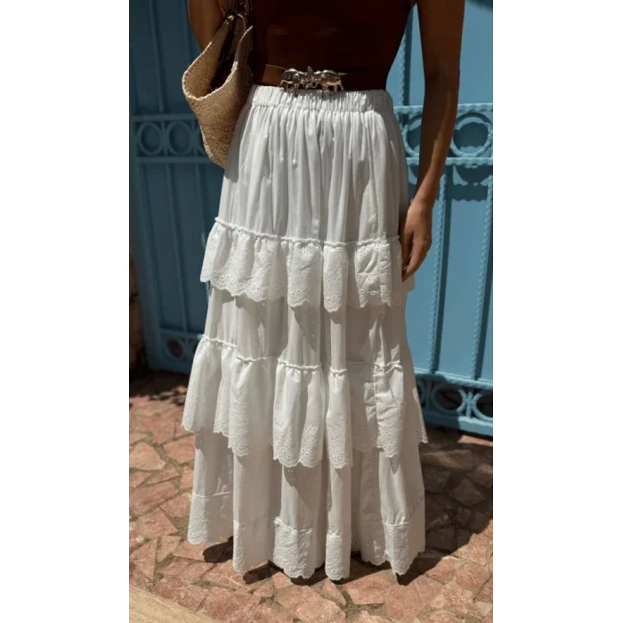 Katlı Pileli Etek - Ekru