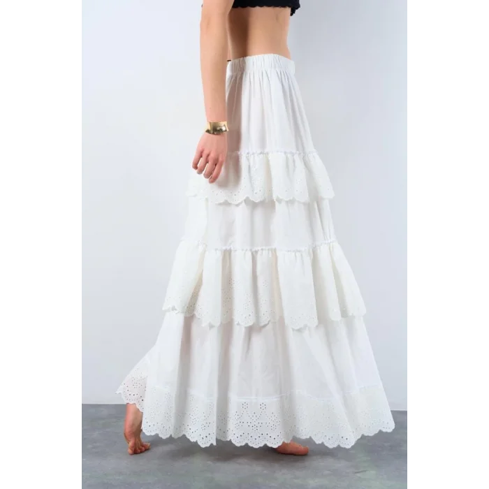 Katlı Pileli Etek - Ekru