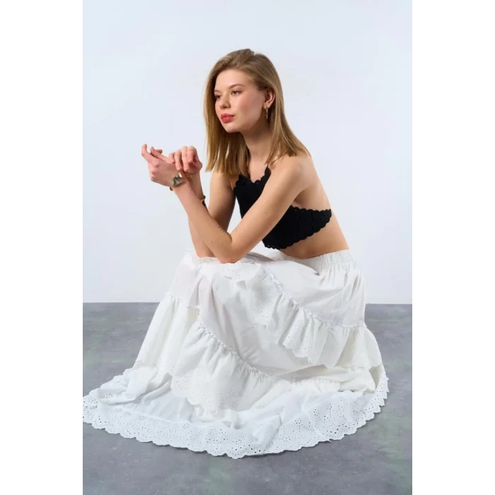 Katlı Pileli Etek - Ekru