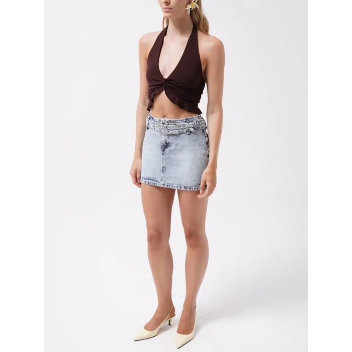 Kemer Detay Denim Mini Etek