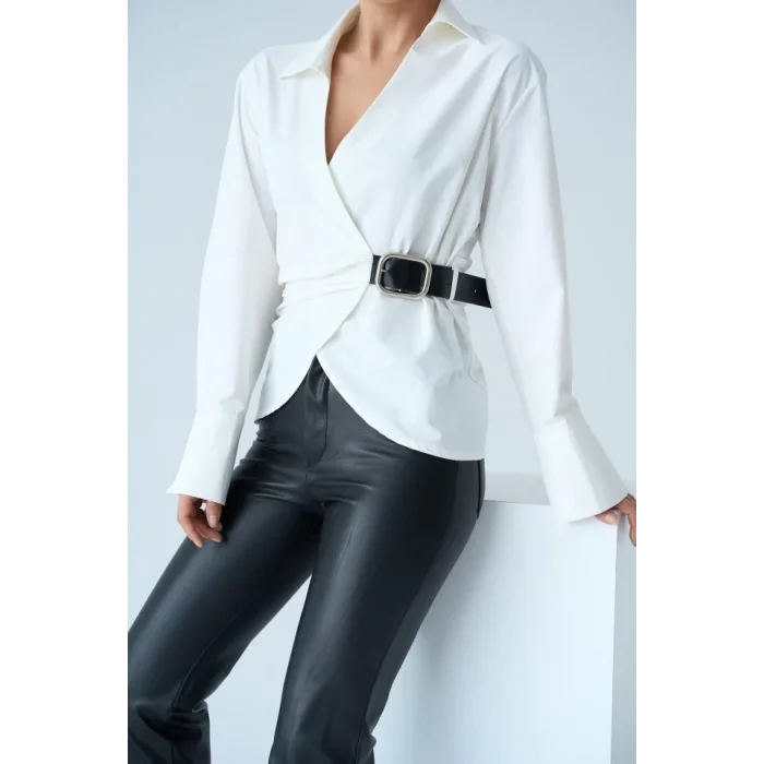 Kemerli Gömlek - Ekru