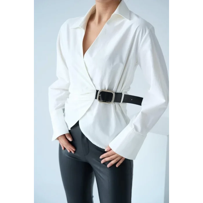 Kemerli Gömlek - Ekru