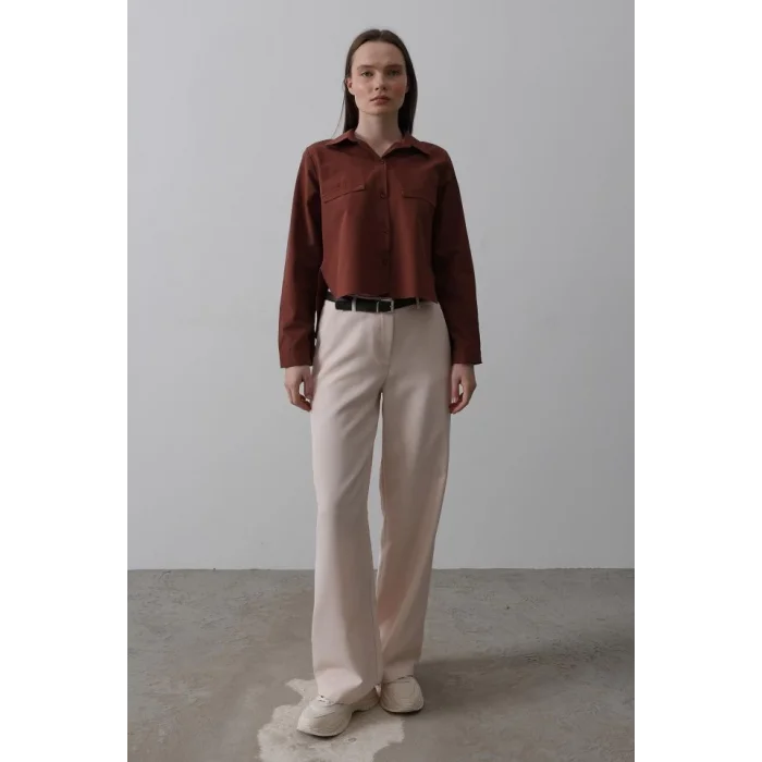 Kemerli Palazzo Pantolon - Pudra