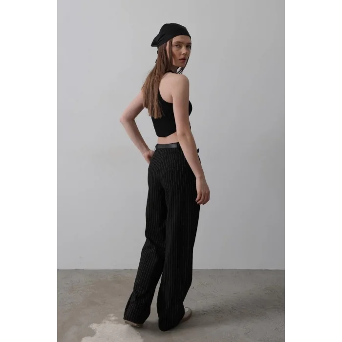 Kemerli Palazzo Pantolon - Siyah-Beyaz